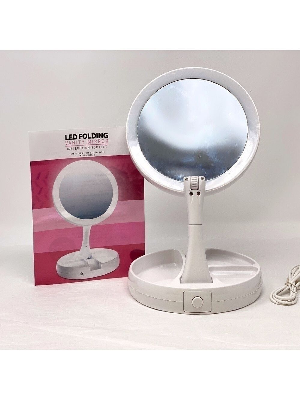 Foldaway Lighted Vanity 10x  Mirror  w/ LED  new in box.Cord or battery  2 PACK
